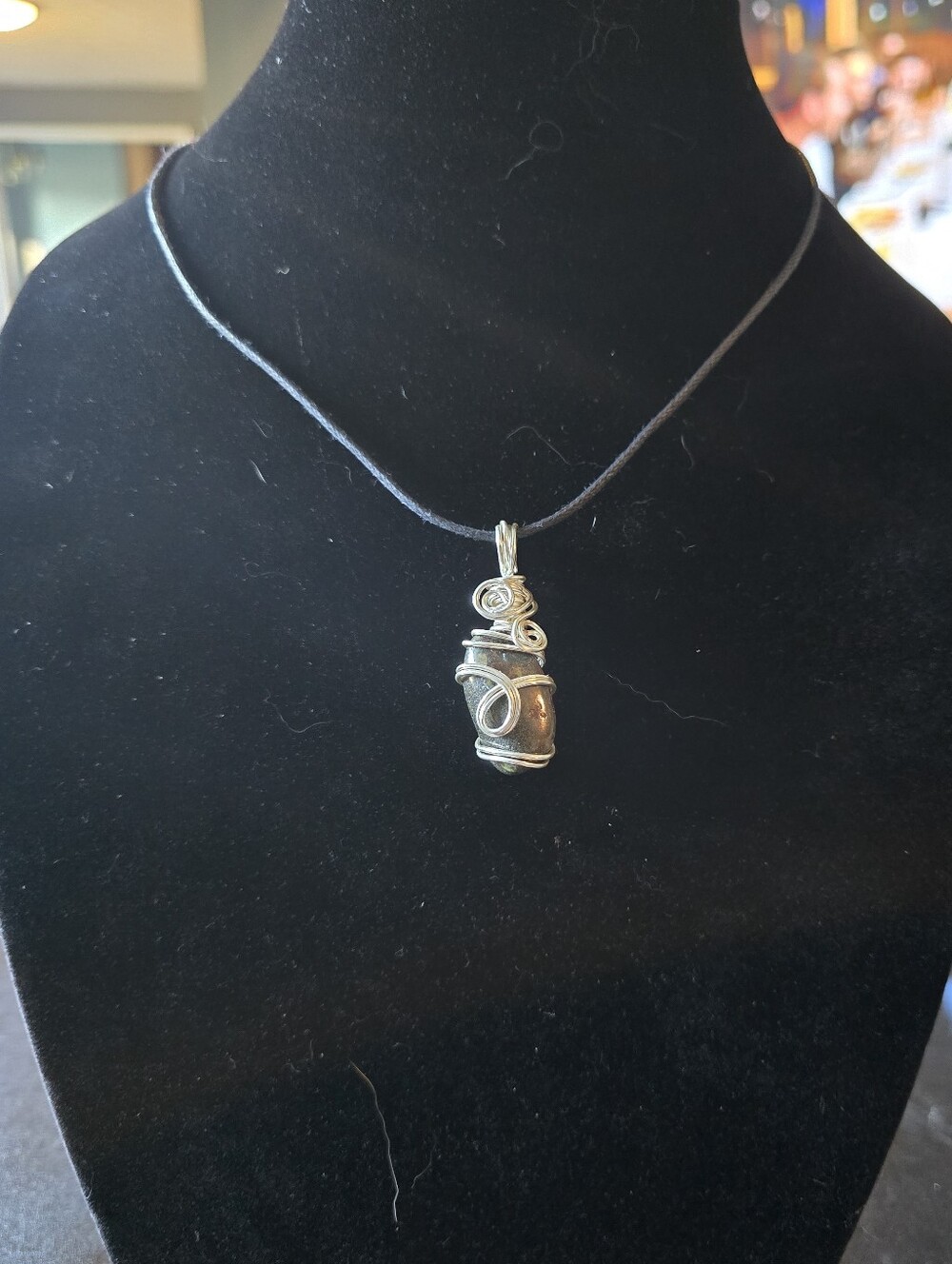 Handmade Black Wire Wrapped Dragon Stone Necklace